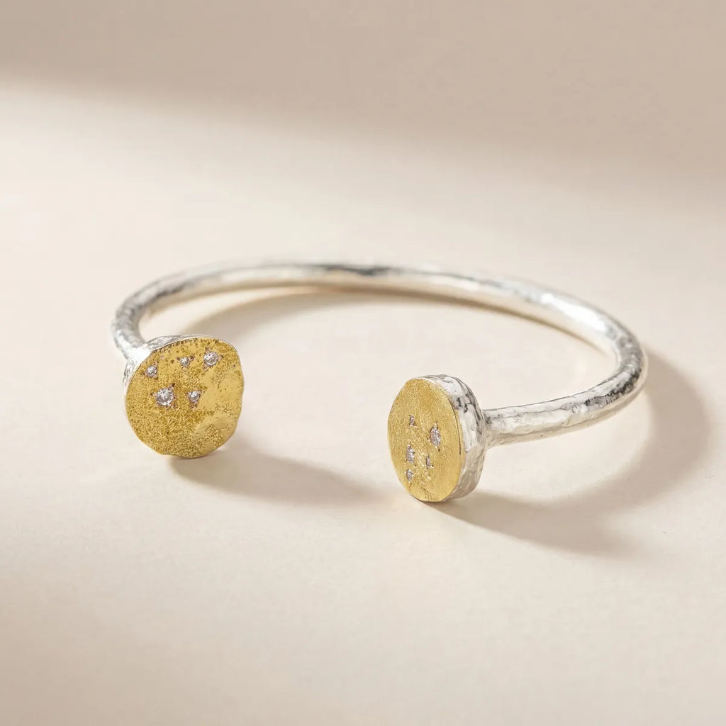 Bracelet jonc Luna Plena argent 925 et or 18K avec diamants, vue de face
