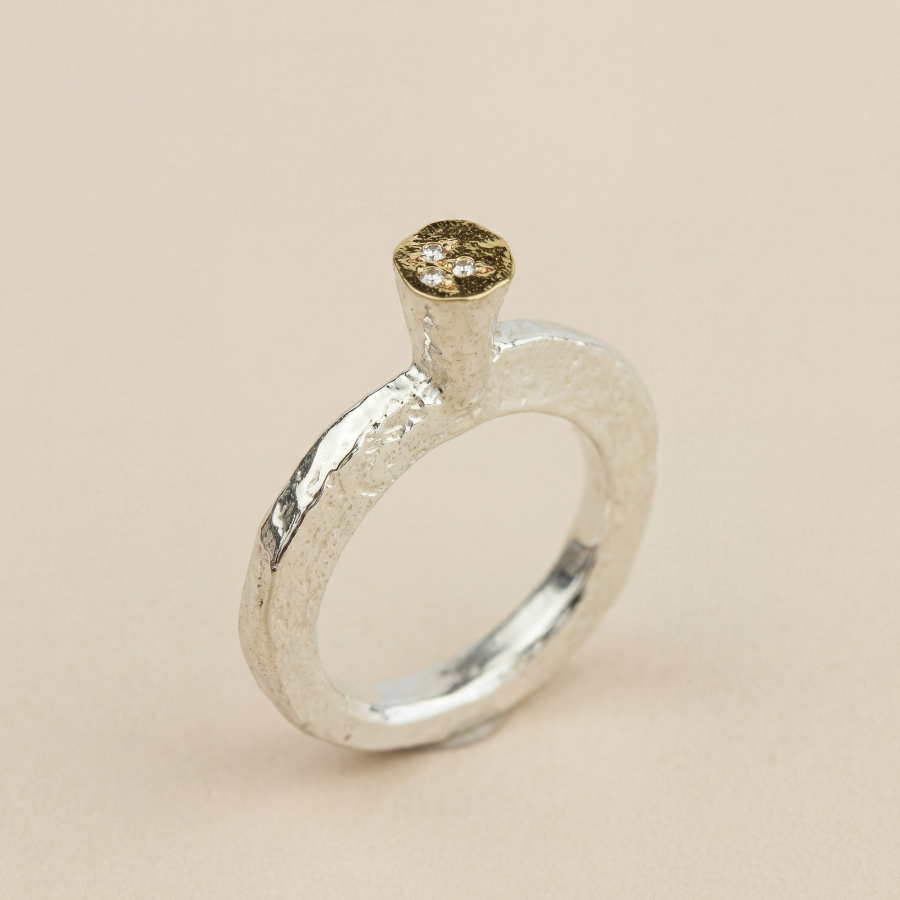 Bague fine Luna Essence en argent 925 et or 18K avec diamants naturels – Collection LUNA – Mikaël Coutand