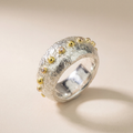 Bague large Luna Stellata argent 925 et billes d'or 18K avec diamant, vue de face