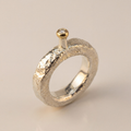 Bague solitaire Luna Étoile argent 925 texturé et diamant serti or 18K, vue 3/4