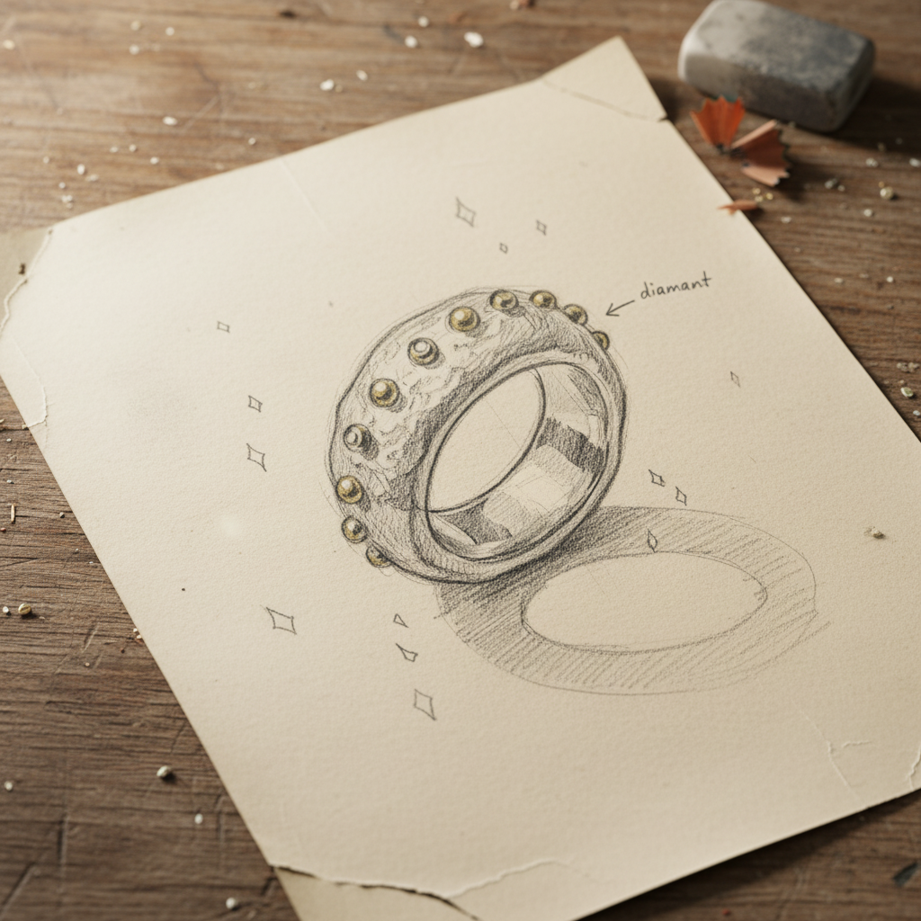 Esquisse artisanale bague Stellata
